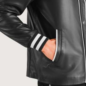 Veste universitaire vintage Willis de haute qualité en cuir de mouton noir imperméable avec motif brodé, style décontracté pour l'automne, taille XS - Product Image 6