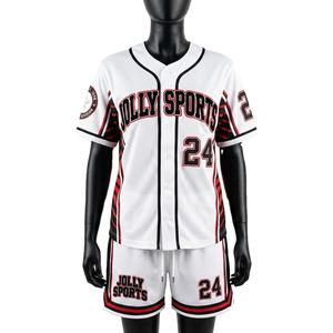 Conjunto de Uniforme de Béisbol para Mujer, Transpirable, de Malla de Poliéster, con Paneles Blancos, Negros y Rojos, Diseño con Logotipo Bordado - Product Image 1