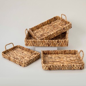 Plateau de décoration de bureau en jacinthe d'eau de luxe avec poignées latérales, meilleur prix, plateaux en paille tissés à la main - Product Image 2