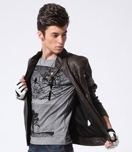 Chaqueta de Cuero de Oveja Hecha a Mano para Hombre de Primera Calidad, Cuello Camisero, Forro Interior Acolchado, Personalizada, Impermeable, para Invierno - Product Image 2