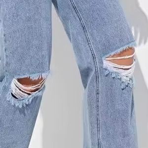 Jeans droits amples pour femmes, vêtements de rue décontractés de haute qualité, taille mi-haute, multi-poches, denim délavé, respirant, écologique - Product Image 3