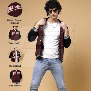 Venta al por mayor de alta calidad de los hombres de pie chaquetas universitarias de invierno de manga alta de estilo de la calle de diseño personalizado con cremallera no tejida - Product Image 5