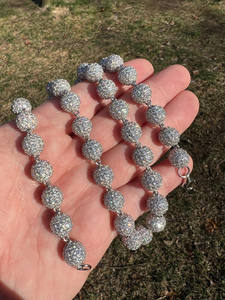 Collar de cadena de discoteca Iced Out de Plata de Ley 925 totalmente estilo Hip Hop con bola de diamante de moissanita joyería de moda Unisex - Product Image 2