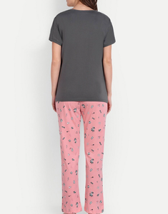 Conjunto de pijama con estampado de logotipo personalizado para mujer, Top y pantalones de manga larga con cuello redondo - Product Image 2