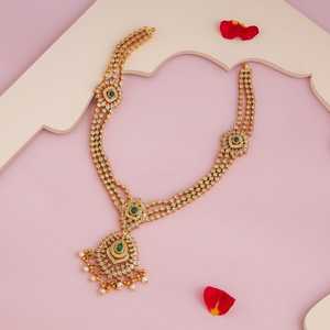 Collier vintage en argent plaqué or 186481, style ethnique, motif floral, pierres principales en diamant et perle, pour mariage ou cadeau - Product Image 2