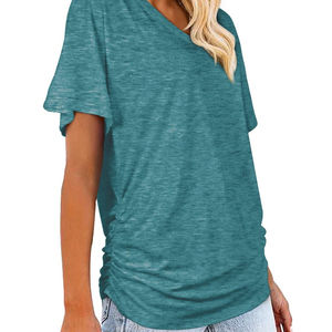 2025 nuevo diseño, la mejor oferta, camisetas informales con cuello en V para mujer, servicio OEM, logotipo personalizado de talla grande, cómodas a un precio razonable - Product Image 6