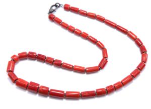 Collar de tubo liso de Coral rojo italiano Natural de Plata de Ley 925, collar de diamantes pavimentados de 9X7MM a 14X10MM 24 pulgadas - Product Image 3