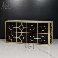 Table de banquet de luxe noire et or en acier inoxydable avec panneau circulaire à grille, plateau en verre trempé miroir amovible