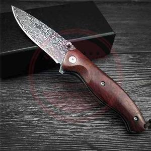 Couteaux pliants professionnels en plein air | couteau pliant à manche en bois en acier damas fait main en gros pour un usage quotidien - Product Image 3