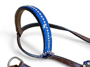 ชุดสายรัดศีรษะและสายรัดอกม้าหนังแท้แบบตะวันตก: สีน้ำเงินรอยัลแบบฟอกสี, แต่งด้วยสีเงิน - Product Image 4