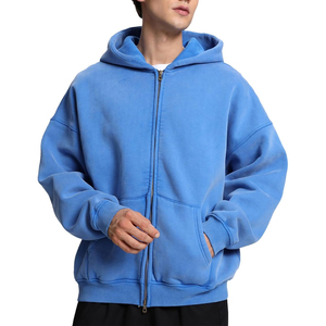 100% coton hiver plaine teint goutte épaule surdimensionné sweats à capuche zippés pour hommes personnalisé hommes poids lourd polaire fermeture éclair à capuche - Product Image 2