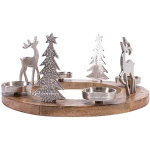 Portavelas decorativo navideño de aluminio clásico 4 T Base redonda de madera con acabado plateado claro Portavelas - Product Image 5