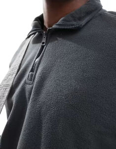 Sweat-shirt personnalisé en polaire Sherpa thermique à demi-fermeture éclair pour hommes hiver fermeture éclair pull-over en coton corail français à capuche avec appliques - Product Image 5