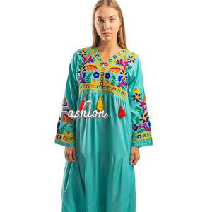Vestido musulmán de poliéster de manga larga para mujer, caftán marroquí, elegante, informal - Product Image 1