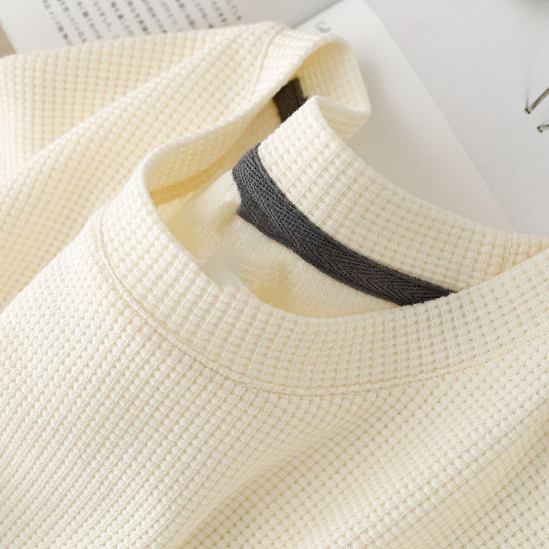 Waffle collar short sleeve apricot