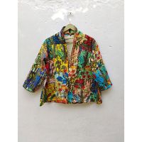 Jaket katun India wanita Farida Kahlo Kantha, jaket berlapis dua sisi, pakaian pesta Blazer katun musim dingin