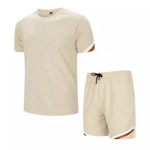 2022 été hommes décontracté Sport Style 2 pièces ensemble séchage rapide coton T-Shirt solide motif sweat Shorts Anti-rides laine tissu - Product Image 4