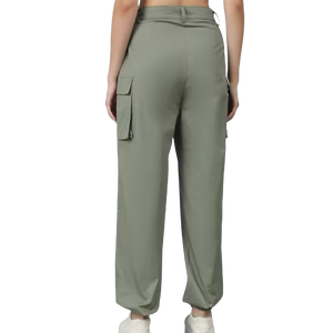 Moda personalizada señoras de gran tamaño joggers Pantalones rectos largos de cintura alta pantalones de pierna ancha para las mujeres pantalones de carga de las mujeres - Product Image 6