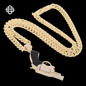 Collar de Pistola Revólver con Incrustaciones de Diamantes de Imitación, Joyería Hip Hop, Chapado en Oro de 18K, Micro Pavé, para Hombre - Product Image 4