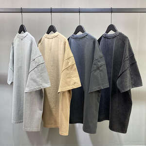 Camiseta de punto de algodón 100% de alta calidad vintage al por mayor, camiseta transpirable de compresión pesada negra lavada con ácido de gran tamaño con logotipo personalizado - Product Image 6