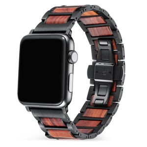 Correa de Madera Natural y Acero Inoxidable para <span class=keywords><strong>Apple</strong></span> <span class=keywords><strong>Watch</strong></span> IWatch Todas las Series Ultra 3 38/40/41/42/44/45/46/49mm - Product Image 2