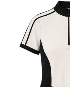 Ensemble de sport deux pièces personnalisé pour femme, noir et blanc, avec haut à col zippé et short à cordon de serrage, décontracté, pour la gym, le fitness, l'été - Product Image 3