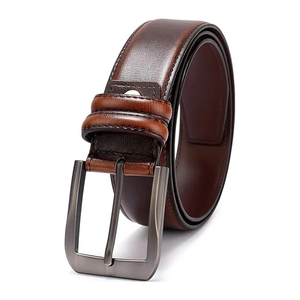 Cinturón Formal de Cuero Vacuno Genuino, Color Marrón Sólido, Hebilla de Pin, Correa Ancha, Cinturón de Vestir para Hombre - Product Image 3