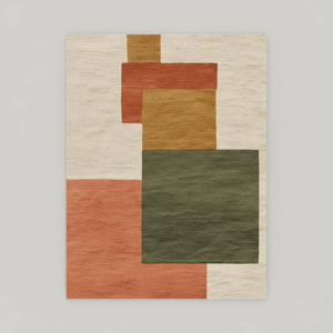 Tapis d'appoint abstrait en laine tuftée à la main à poils longs |   Tapis de salon moderne et neutre avec motif ondulé crème, sauge et terre cuite - Product Image 2