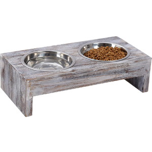 2025 recién llegado cuencos y comederos para mascotas lavados en blanco, superventas, soporte de madera con cuencos de acero inoxidable para comida y agua para mascotas - Product Image 1