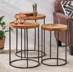 Mesa de centro de madera moderna Mesa de centro de lujo Mesa de centro de base de hierro y superior de madera hecha a mano - Product Image 3