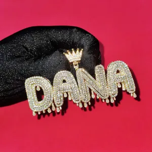 Plaque d'identification personnalisée pendentif bling en or avec chaîne cubaine breloques en diamant de luxe - Product Image 1