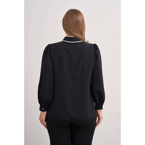 Blusa Vintage de Gasa para Mujer con Ribete en Contraste y Cuello con Lazo - Product Image 6