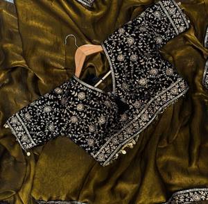 La secuencia más popular Zari bordado terciopelo Sari colección de invierno del proveedor indio disponible a precio mayorista - Product Image 3