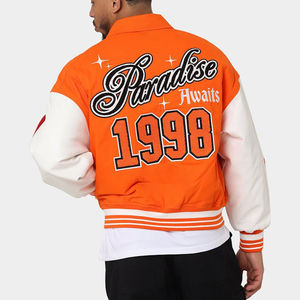 Haute Qualité Patch Broderie Baseball Bomber Letterman En Cuir Manches Boxy Recadrée Plus La Taille Varsity Veste - Product Image 3