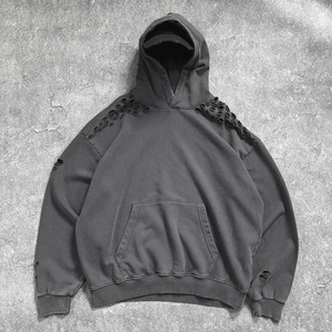 Logotipo personalizado 400G Lavado ácido Peso pesado 100% Algodón Desgastado Oversized Casual Vintage Streetwear Ropa Sudadera con capucha para hombres - Product Image 4