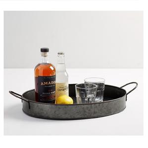 ถาดเสิร์ฟโลหะชุบสังกะสีแบบโบราณพร้อมที่จับตกแต่งถาดอาหารทำมือสำหรับงานปาร์ตี้เสิร์ฟบนโต๊ะ - Product Image 2