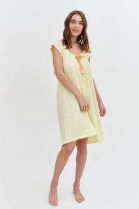 French Ladies Beige Cotton Linen Puff Sleeve Dress <b>Women</b> Summer Open Back Loose V Neck <b>Shirt</b> Casual Dress Midi Dress - Product Image 2