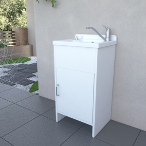 Mobile Bagno da Esterno a Pavimento "Rocco"-42x34x80 cm con Lavabo in Ceramica Resistente all'Acqua - Product Image 3