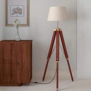 Lámpara de Pie Rústica de Nogal, Elegante y Clásica, con Altura Ajustable, Acabado en Latón Antiguo, Tela Multicolor, Suministro al por Mayor - Product Image 6