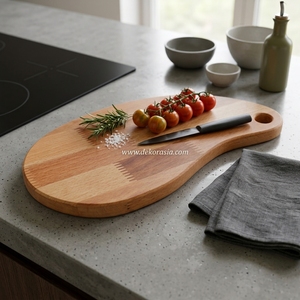 Grande planche à découper en bois de forme mangue naturelle, design vintage écologique personnalisé, pour la cuisine, ensemble de bols et d'assiettes en céramique - Product Image 5