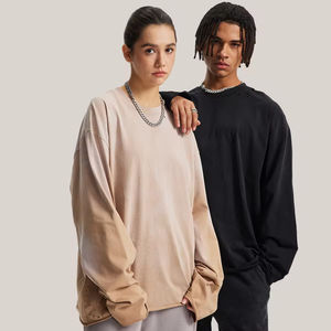 Wholesale 100 Cotton Crew Neck Unisex Sweatshirts Vintage Washed Drop Shoulder Long Sleeve Adult Sweatshirt for <b>Men</b> - Product Image 2