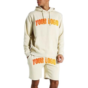 Ensemble de survêtements courts en gros, vente chaude, tenues unies tendance pour hommes, ensemble 2 pièces, vêtements, ensemble sweat à capuche à manches longues et shorts - Product Image 1
