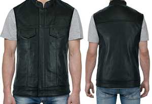 Gilet tactique réversible en cuir véritable 100% pour homme, respirant, veste de motard de club de moto, automne - Product Image 4