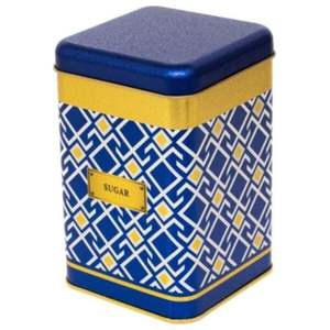 1.7L Fond bleu Boîte carrée en fer blanc avec couvercle coulissant Lignes géométriques Modèle sans couture Boîte en métal à bonbons recyclable en relief - Product Image 1