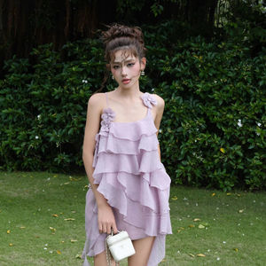 Coshe Ella Conjunto diario para mujer Estilo Halter Acento floral Asimétrico Organza Conjunto de lino Dulce Romántico Casual para eventos Usar encaje - Product Image 1