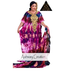 Premium femmes cravate teinture caftan Robe modeste islamique Abaya Style dentelle coupe ample longue Robe en mousseline de soie coloré tenue quotidienne pour l'Aïd - Product Image 1