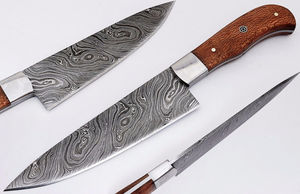 Cuchillo de cocina de acero damasco personalizado al por mayor cuchillo de corte de verduras OEM de alta calidad con Funda de cuero hecho a mano - Product Image 2
