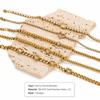 Bracelet Tennis Iced Out en Acier Inoxydable Plaqué Or 18K avec Zircons Cubiques pour Femme – Luxe Léger, Vente en Gros