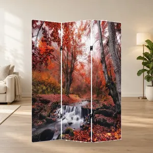Paravent pliant en toile double face avec motif de cascade dans une forêt d'automne - Product Image 1