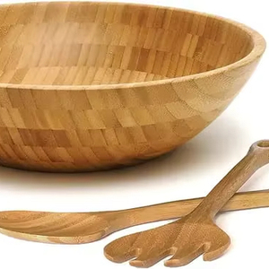 Cuenco de madera de acacia para servir con cuchara, juego de cuencos desechables ecológicos, regalo de negocios de estilo americano, ensalada para servir en casa, uso doméstico - Product Image 1